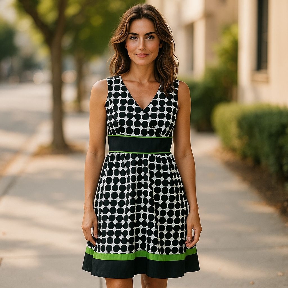 Charter Club Black and White Sleeveless V-Neck A-Line Dress